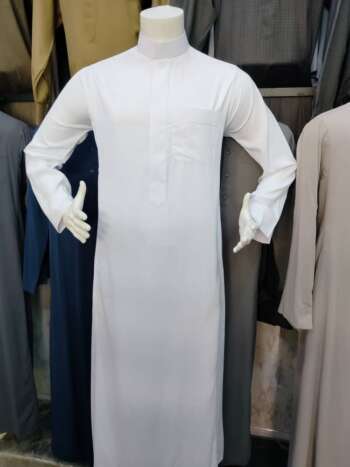 قميص الحرمين أبيض كلاسيكي سحاب (ربيعي/صيفي)